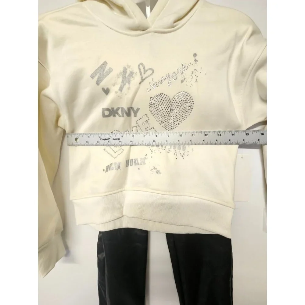 DKNY Girls Size 6 2 Pc‎ Outfit, Sparkling Stone Like Hoodie, Leather Like Pants